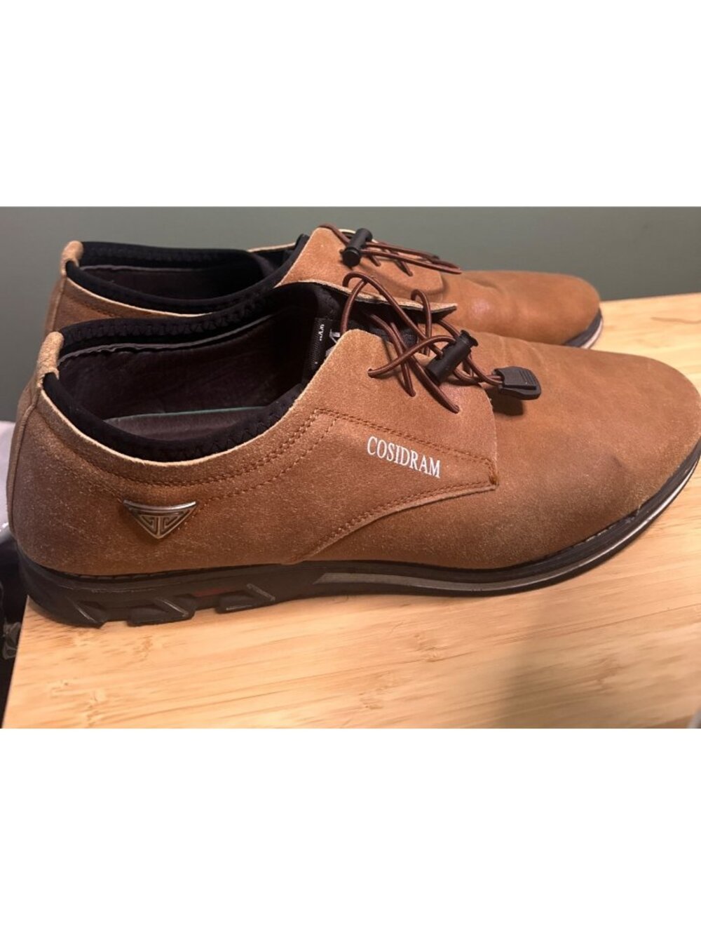 COSIDRAM Men’s 12 Brown Suede Dress Shoes Elastic Lace Comfort Casual CN 46